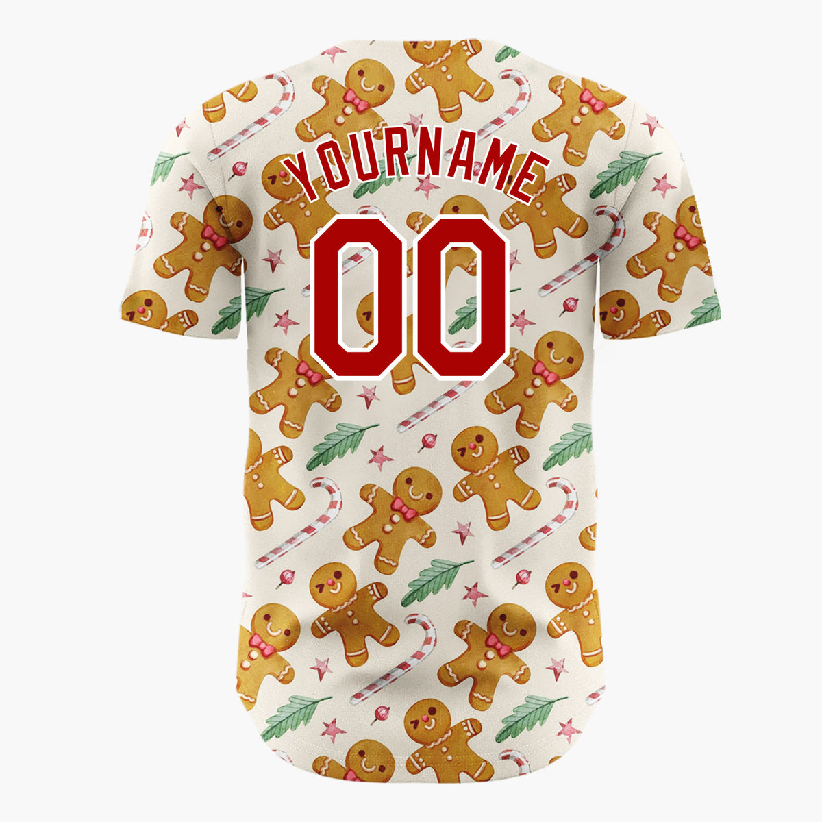 Custom Beige Brown Gingerbread Men And Candy Canes Cute Holiday Pattern Christmas Baseball Jersey