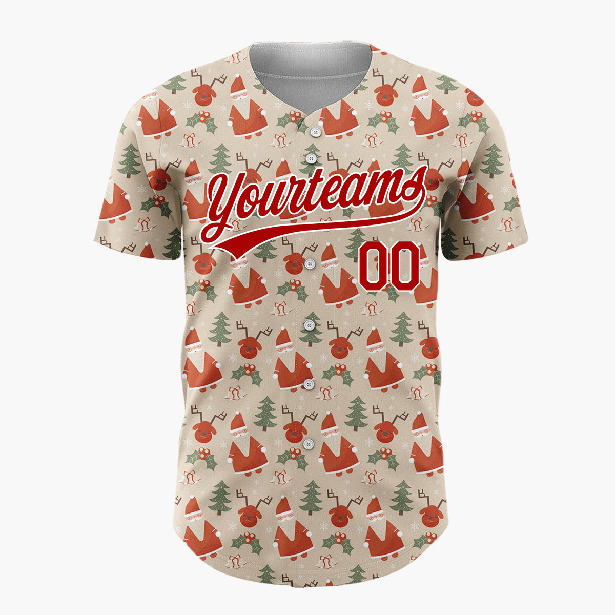 Custom Beige Christmas Doodles Cozy Cartoon Pattern Christmas Baseball Jersey