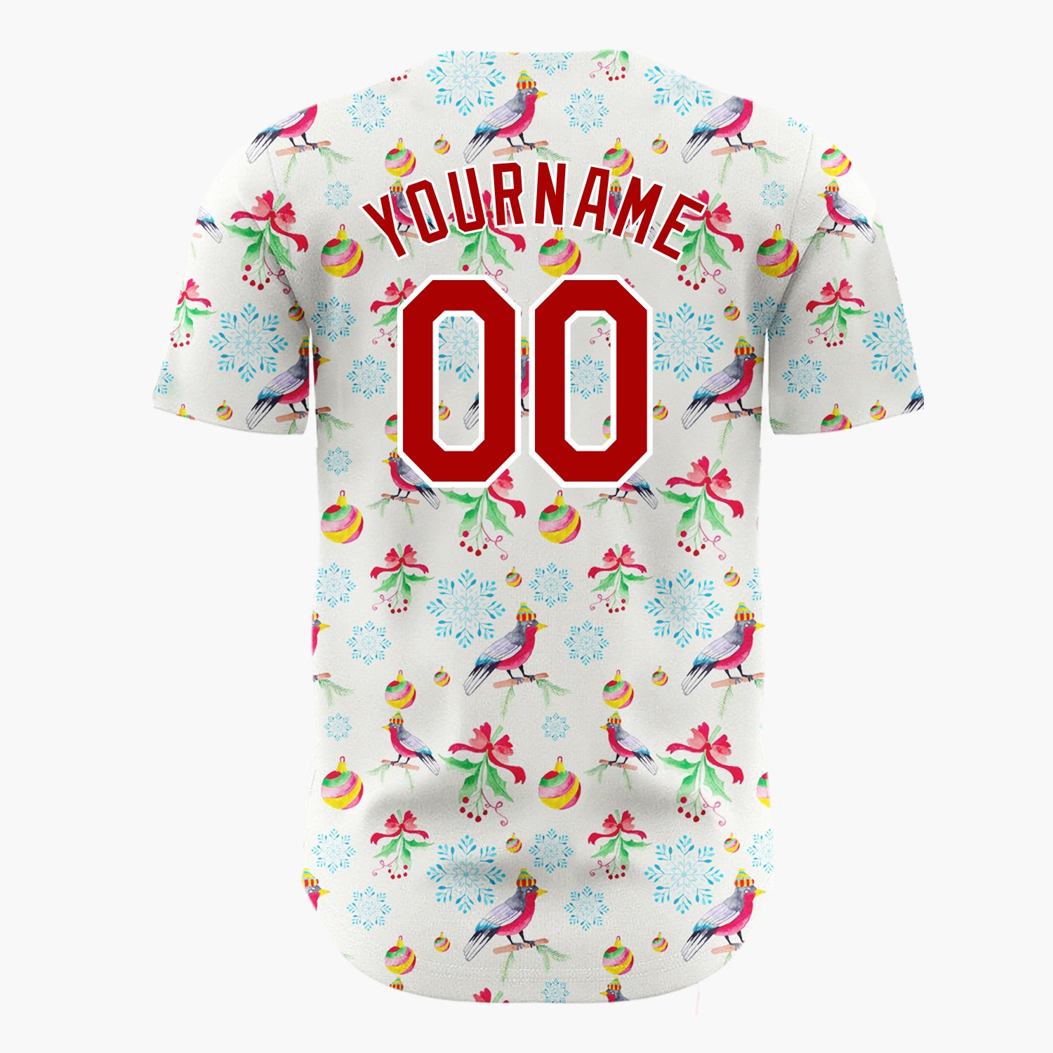 Custom Beige Birds  Snowflakes Watercolor Winter Pattern Christmas Baseball Jersey