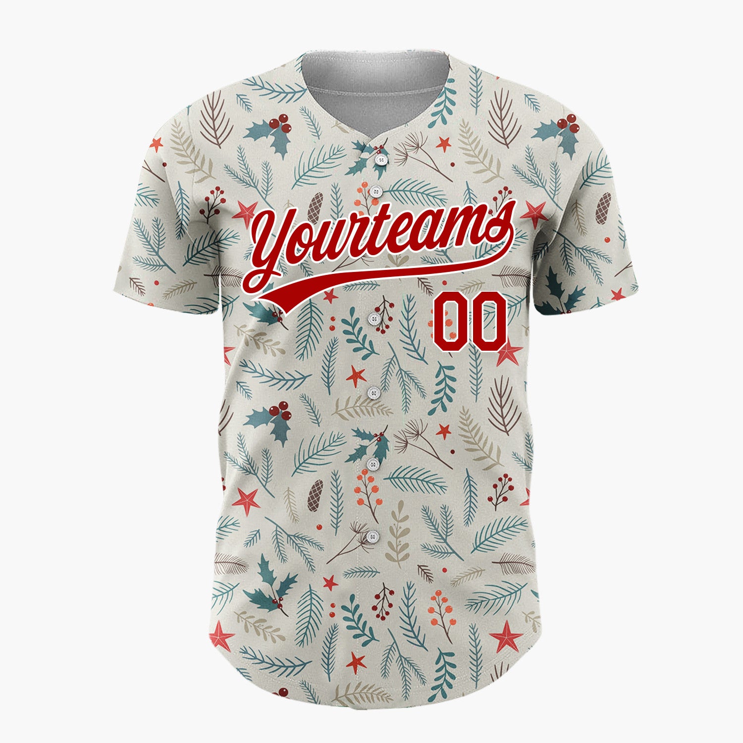 Custom Beige Holly Pine Berries Detailed Botanical Christmas Baseball Jersey