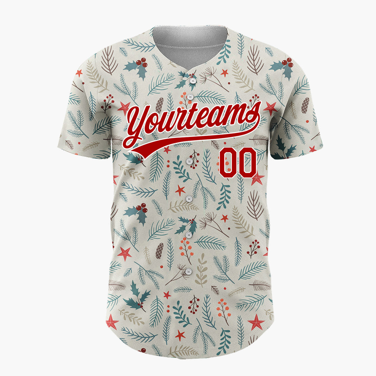 Custom Beige Holly Pine Berries Detailed Botanical Christmas Baseball Jersey