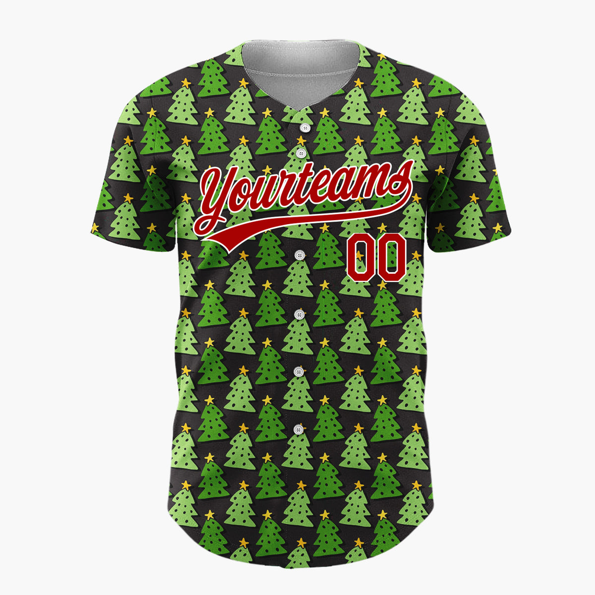 Custom Black Green Illustrated Christmas Trees Simple Pattern Christmas Baseball Jersey