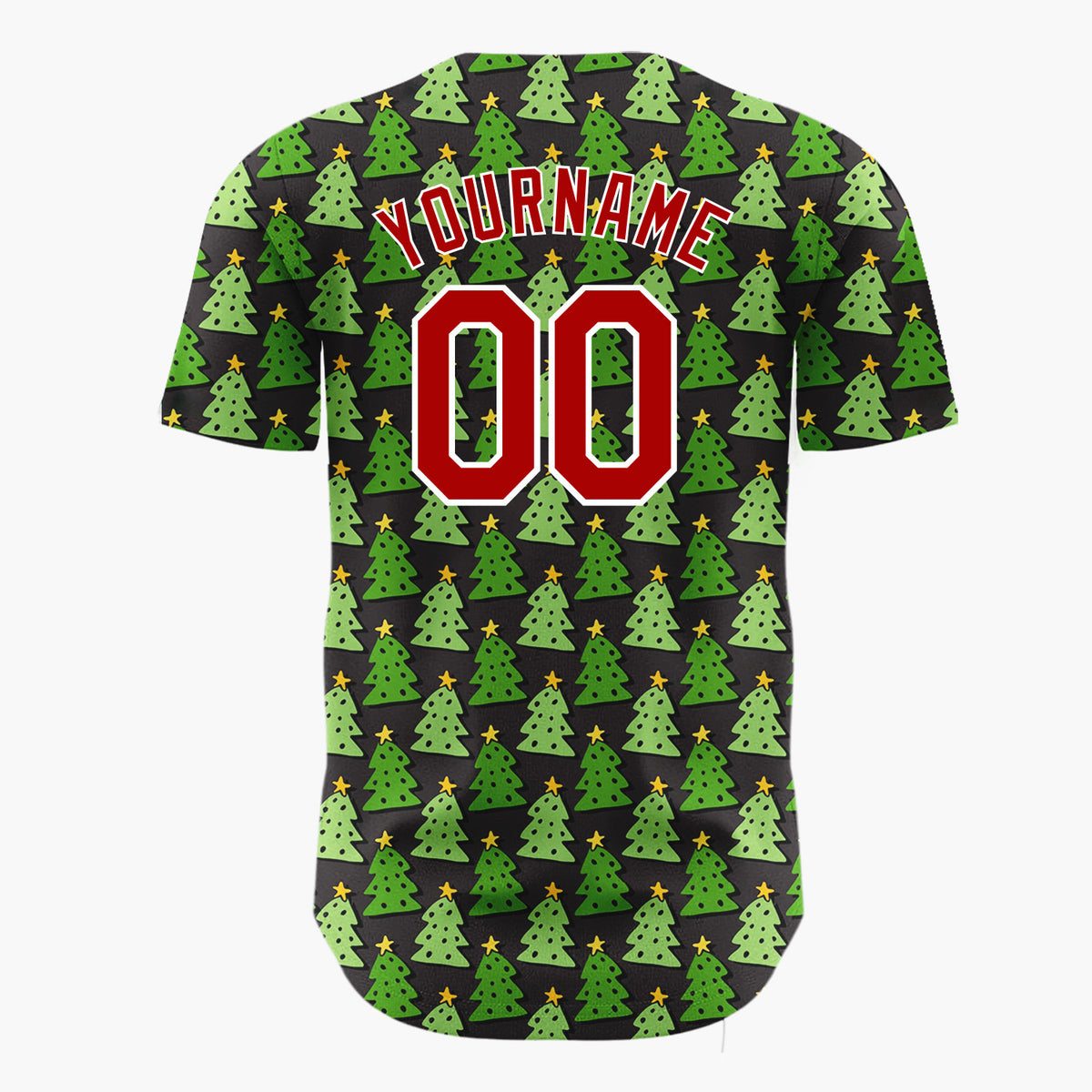 Custom Black Green Illustrated Christmas Trees Simple Pattern Christmas Baseball Jersey