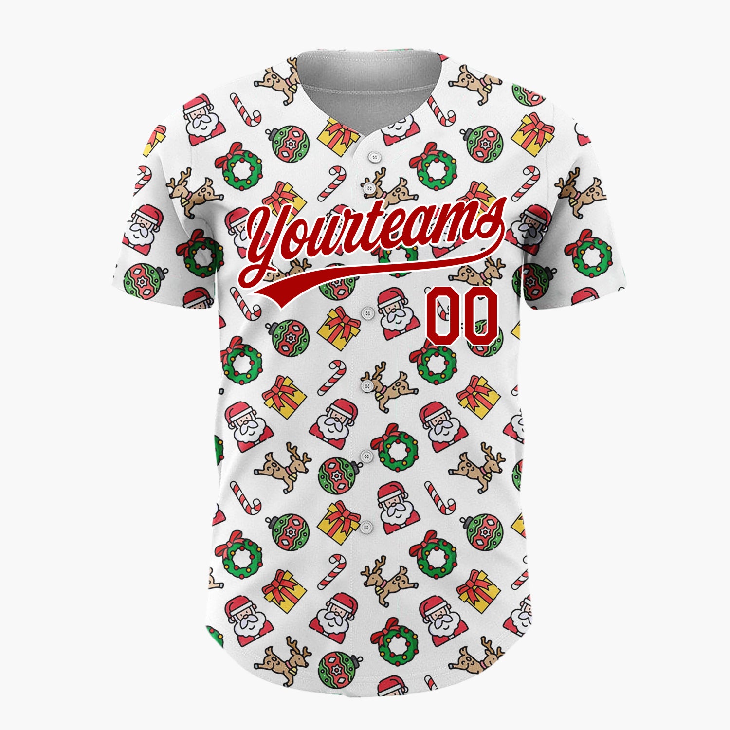 Custom Beige Santa Reindeer Doodles Cartoon Pattern Christmas Baseball Jersey