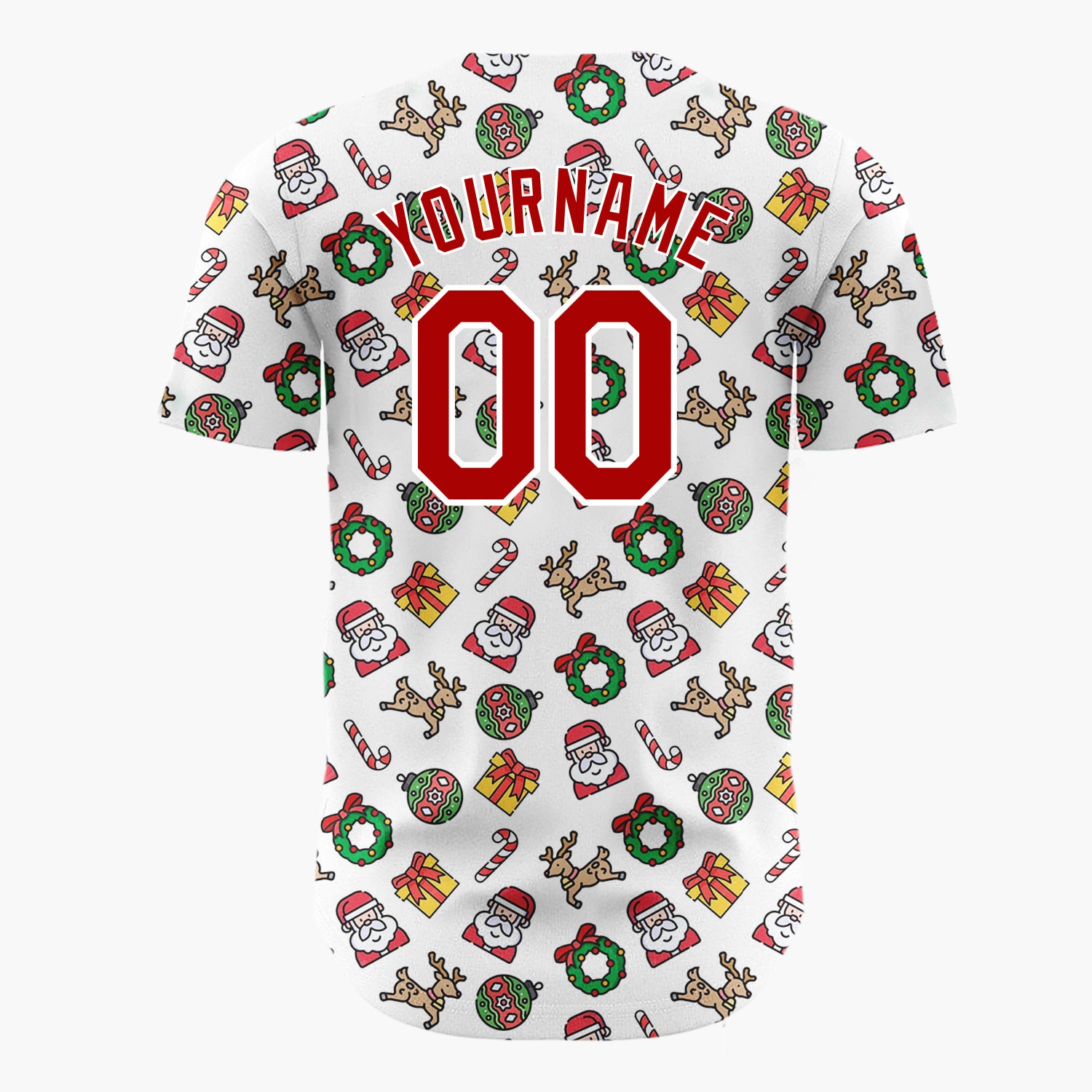Custom Beige Santa Reindeer Doodles Cartoon Pattern Christmas Baseball Jersey