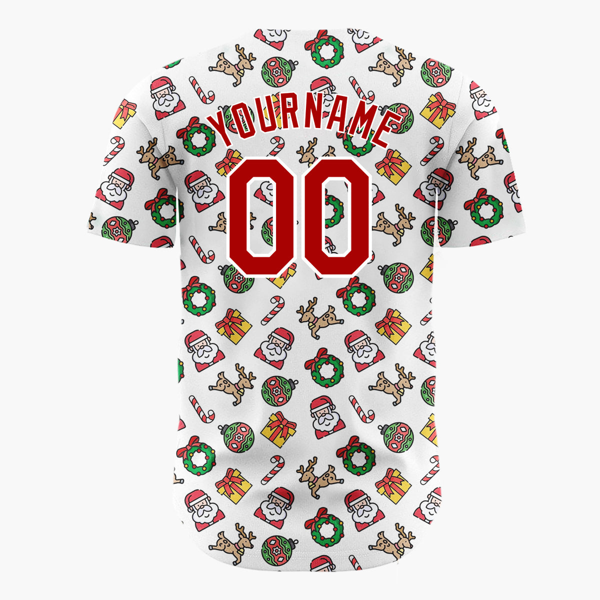 Custom Beige Santa Reindeer Doodles Cartoon Pattern Christmas Baseball Jersey