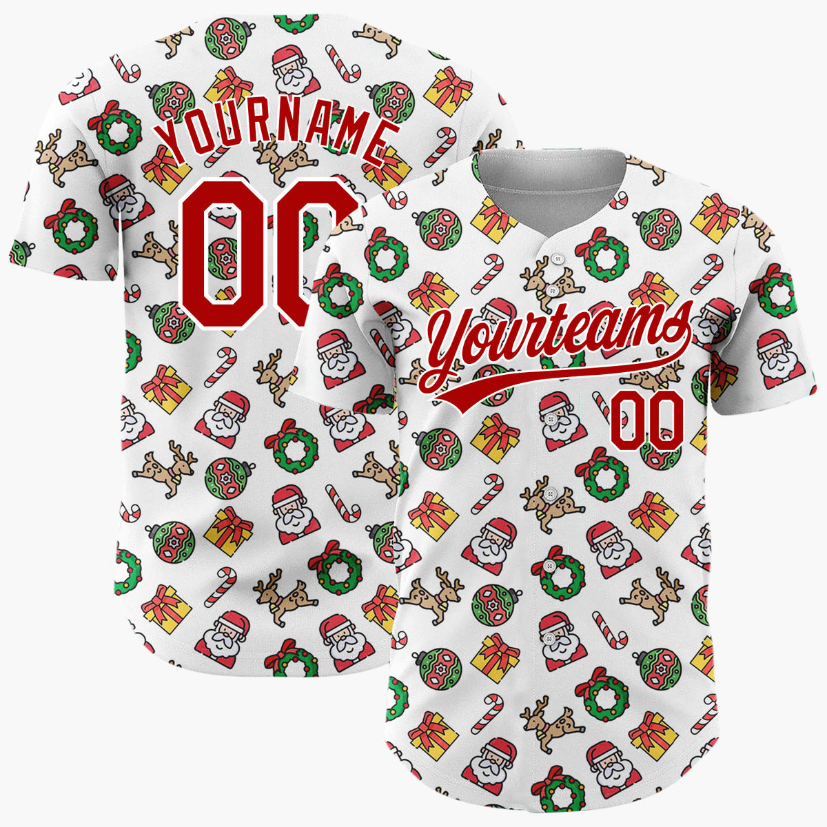 Custom Beige Santa Reindeer Doodles Cartoon Pattern Christmas Baseball Jersey