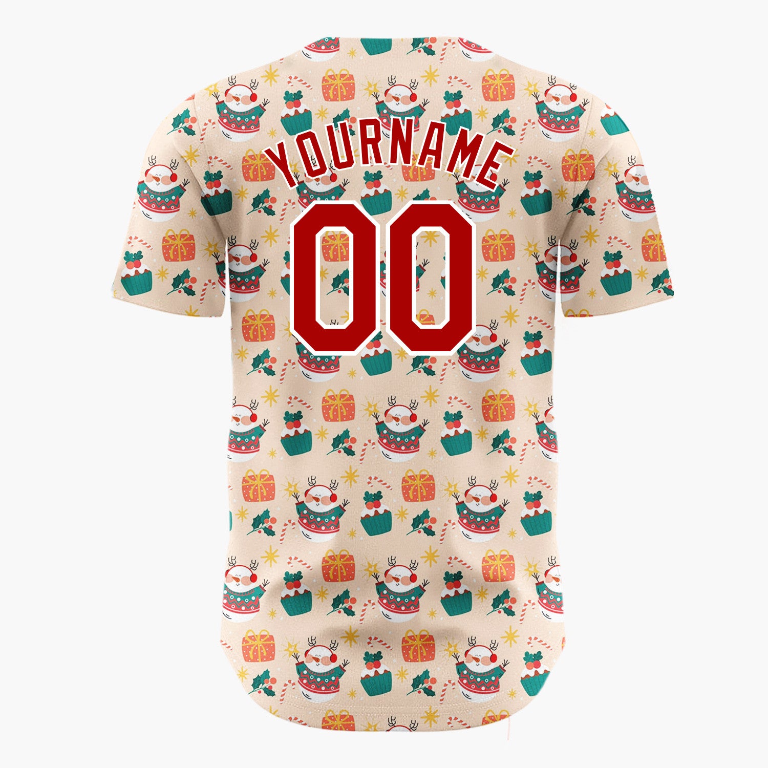 Custom Beige Santa Snowman Gift Boxes Cartoon Pattern Christmas Baseball Jersey