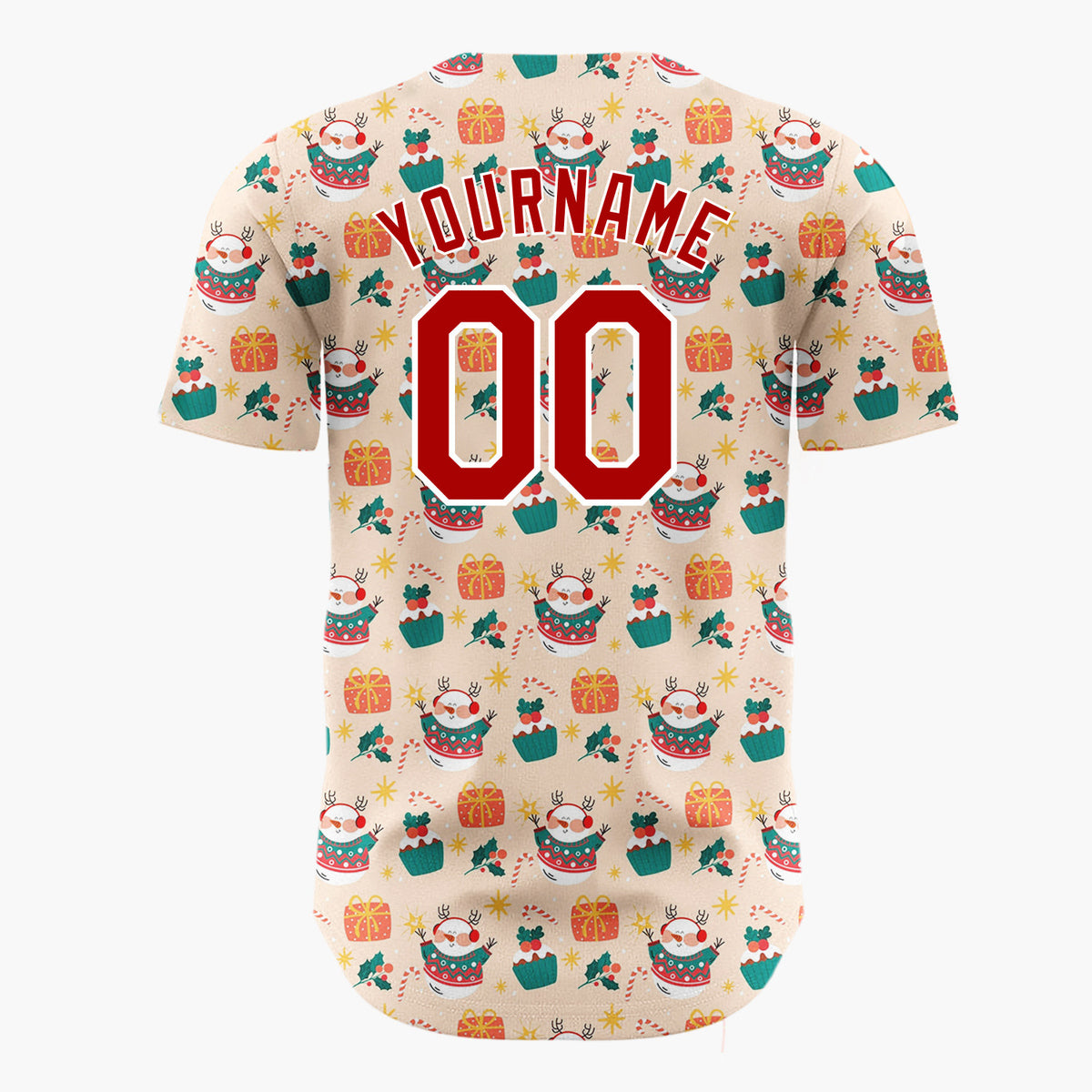 Custom Beige Santa Snowman Gift Boxes Cartoon Pattern Christmas Baseball Jersey
