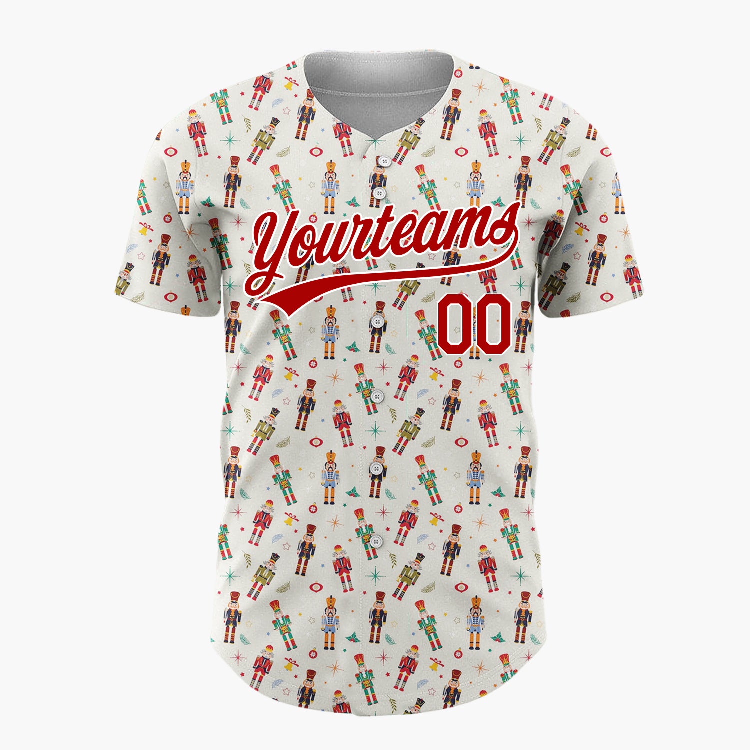 Custom Beige Red Green Nutcracker Soldiers Vintage Christmas Baseball Jersey