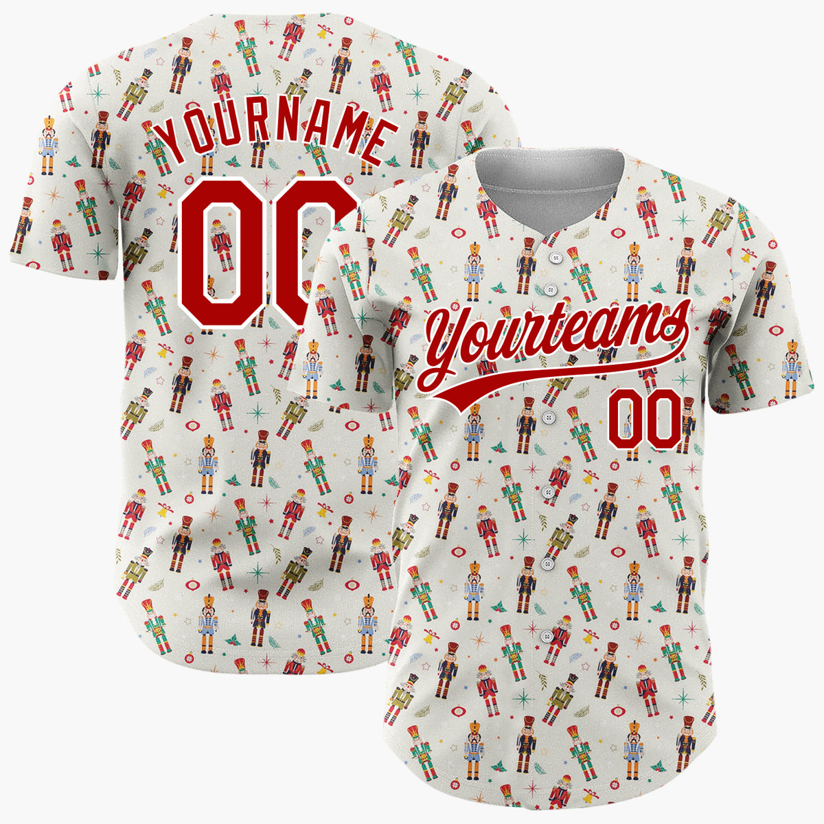 Custom Beige Red Green Nutcracker Soldiers Vintage Christmas Baseball Jersey