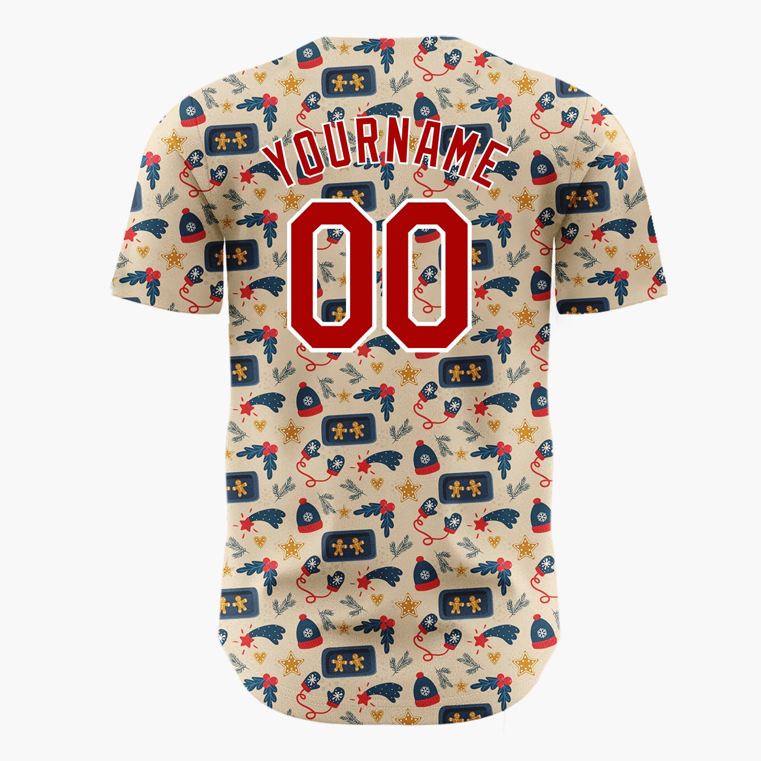 Custom Beige Christmas Gingerman Cozy Cartoon Pattern Christmas Baseball Jersey