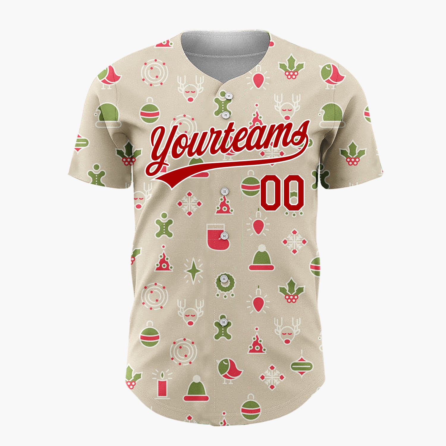 Custom Beige Red Green Simple Icons Christmas Baseball Jersey