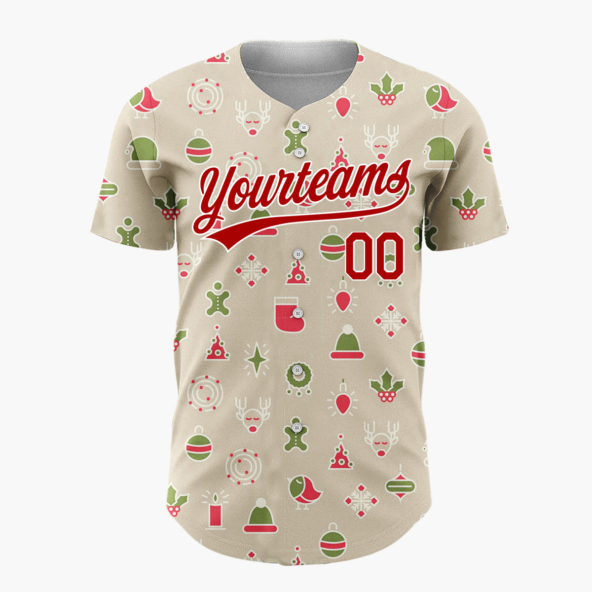 Custom Beige Red Green Simple Icons Christmas Baseball Jersey