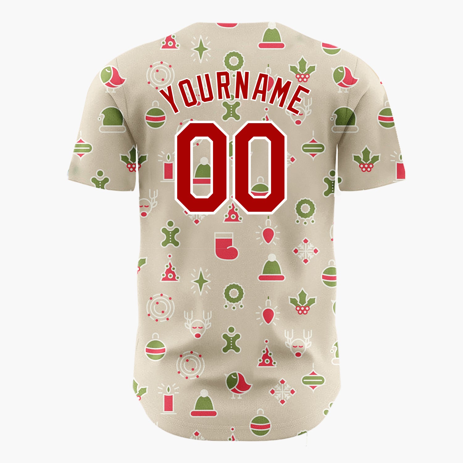 Custom Beige Red Green Simple Icons Christmas Baseball Jersey