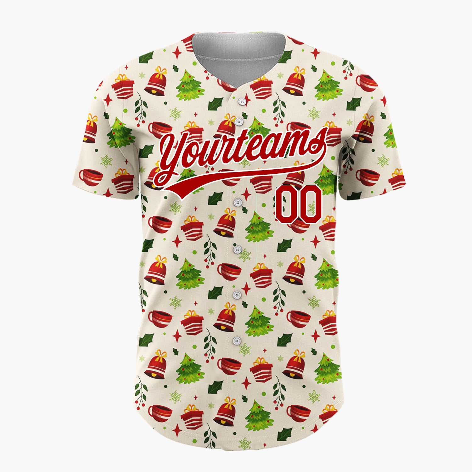 Custom Beige Christmas Sweets Cozy Cartoon Pattern Christmas Baseball Jersey