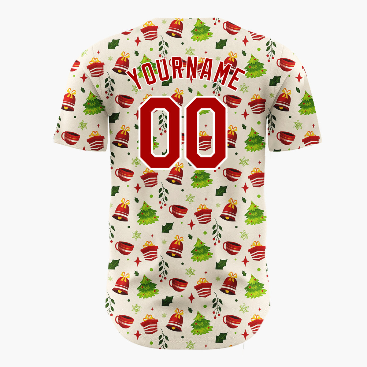 Custom Beige Christmas Sweets Cozy Cartoon Pattern Christmas Baseball Jersey