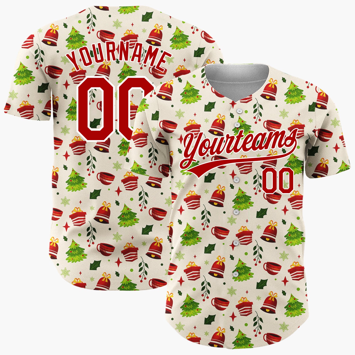 Custom Beige Christmas Sweets Cozy Cartoon Pattern Christmas Baseball Jersey