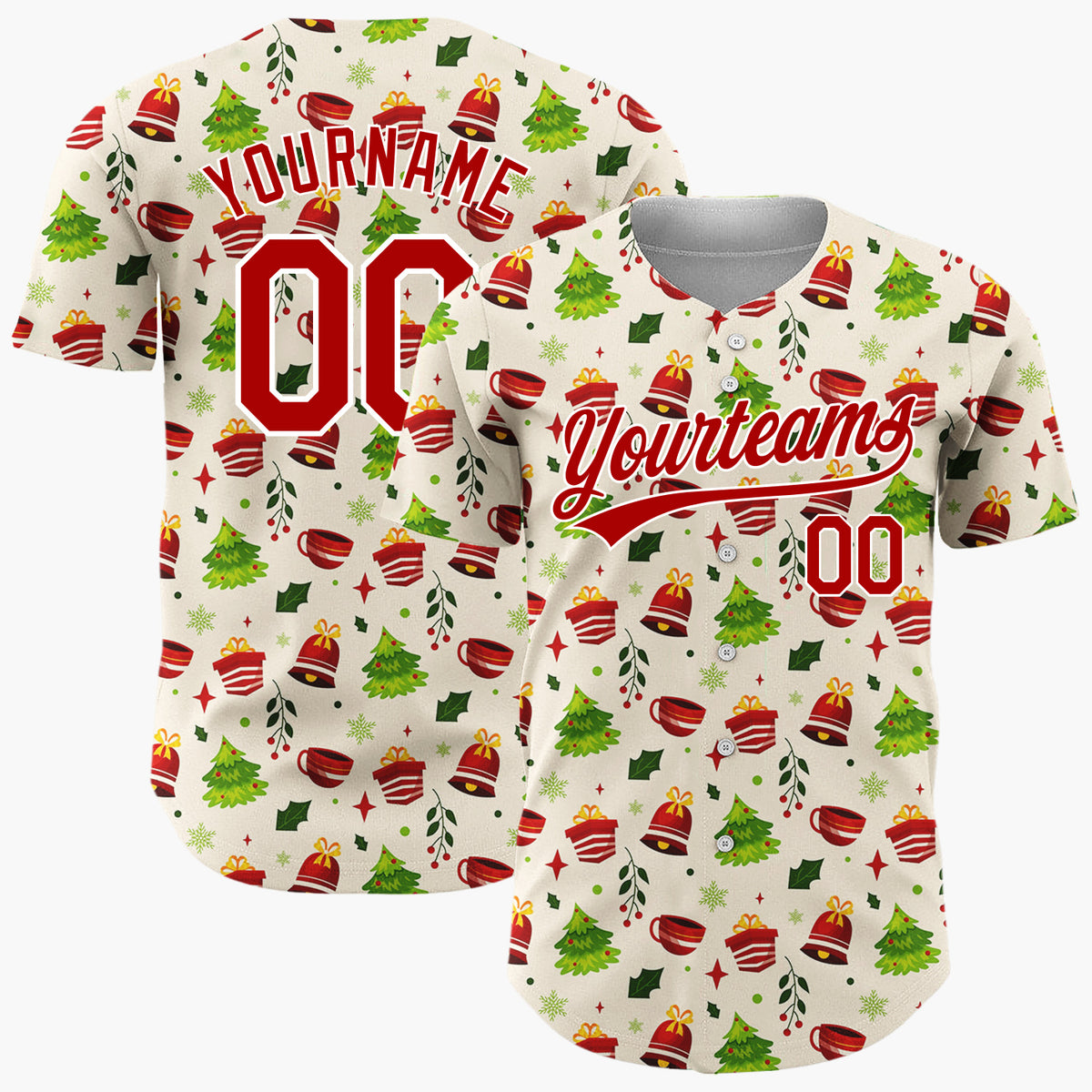 Custom Beige Christmas Sweets Cozy Cartoon Pattern Christmas Baseball Jersey