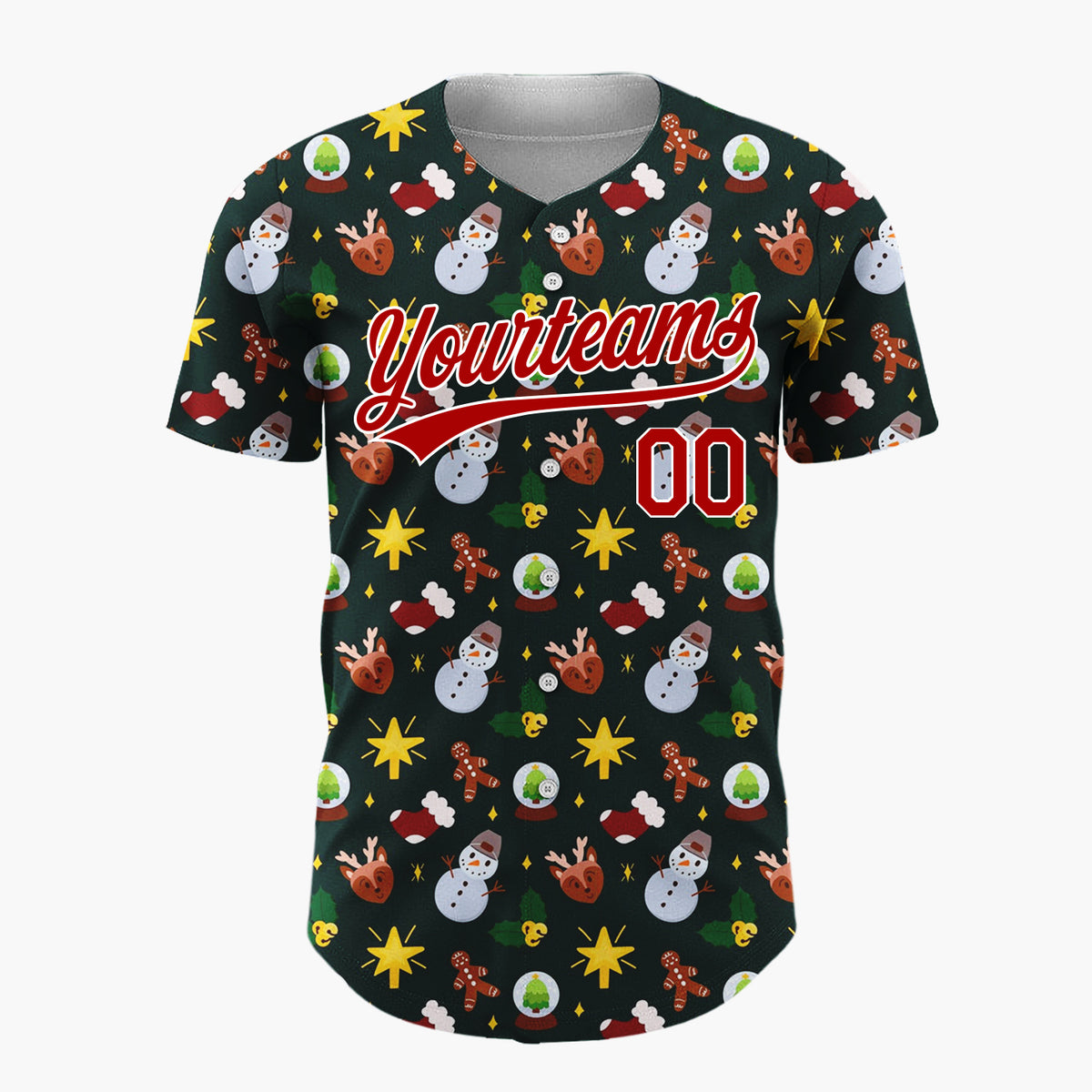 Custom Black Brown Yellow Snowmen Reindeer And Stars Cute Christmas Baseball Jersey