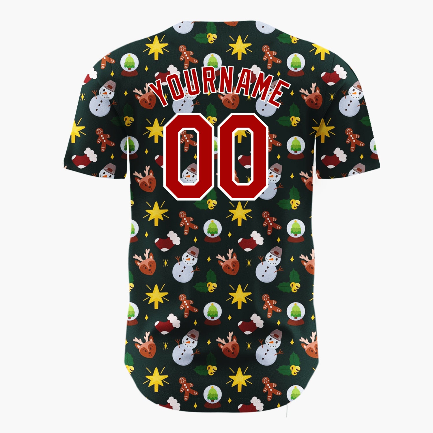 Custom Black Brown Yellow Snowmen Reindeer And Stars Cute Christmas Baseball Jersey