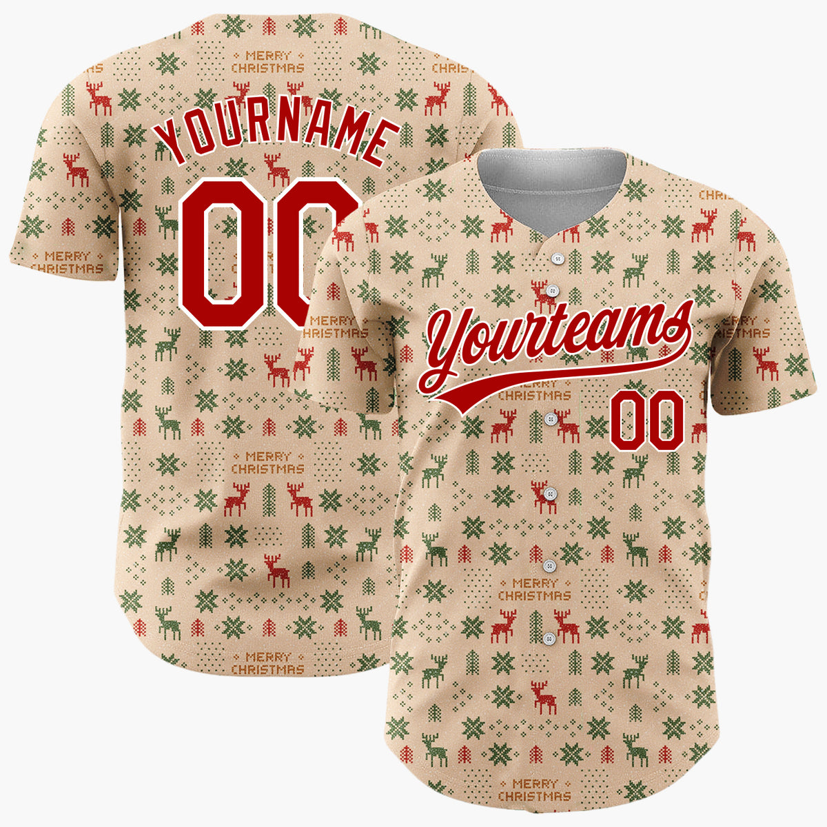 Custom Beige Kraft Paper Christmas Doodles Minimalist Pattern Christmas Baseball Jersey