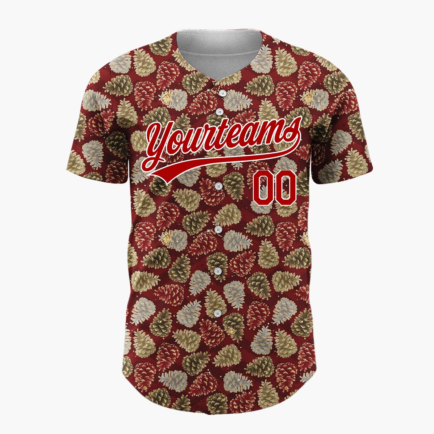 Custom Beige Pinecones Festive Cartoon Pattern Christmas Baseball Jersey
