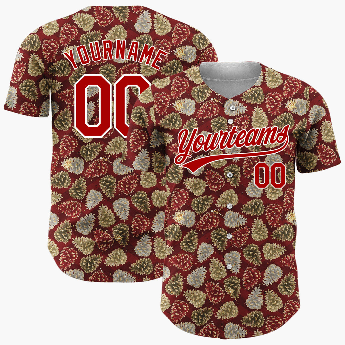 Custom Beige Pinecones Festive Cartoon Pattern Christmas Baseball Jersey