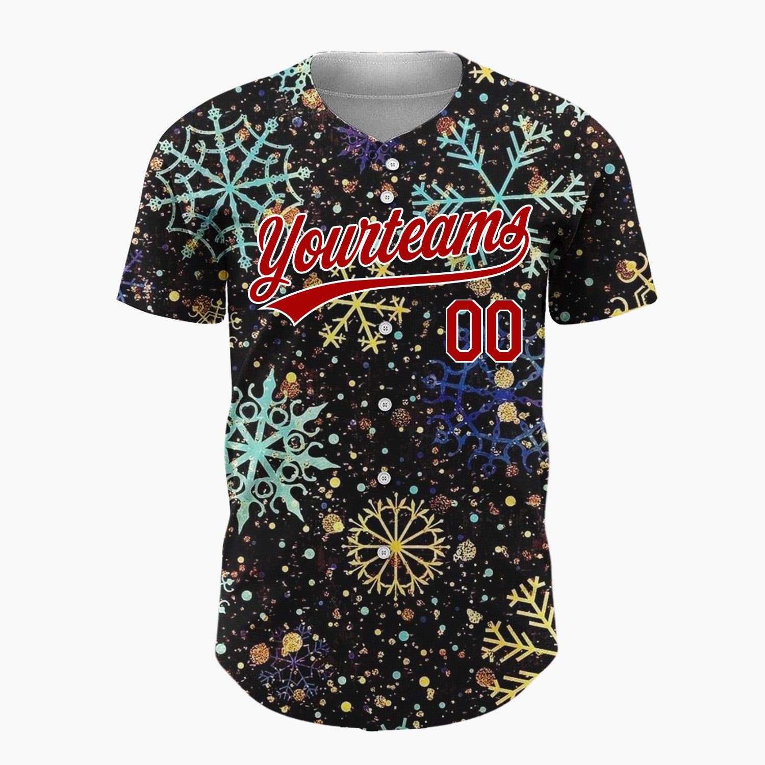 Custom Black Golden Snowflakes Sparkle Abstract Gradient Pattern Christmas Baseball Jersey