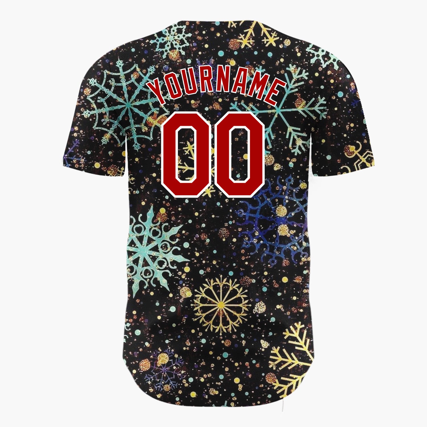 Custom Black Golden Snowflakes Sparkle Abstract Gradient Pattern Christmas Baseball Jersey