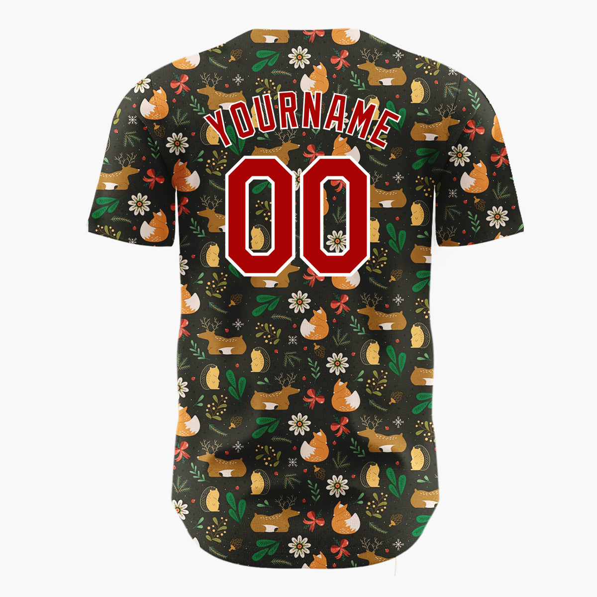 Custom Beige Reindeer Fox Woodland Cartoon Pattern Christmas Baseball Jersey