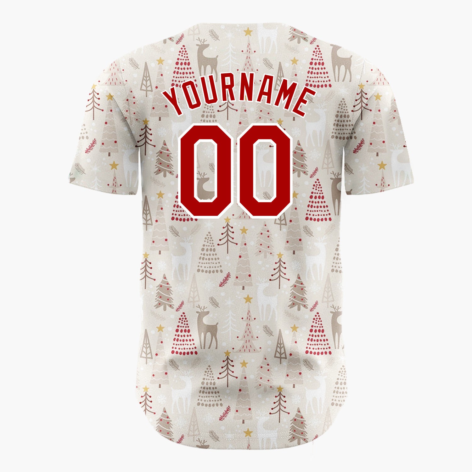 Custom Beige Christmas Trees Reindeer Cartoon Pattern Christmas Baseball Jersey