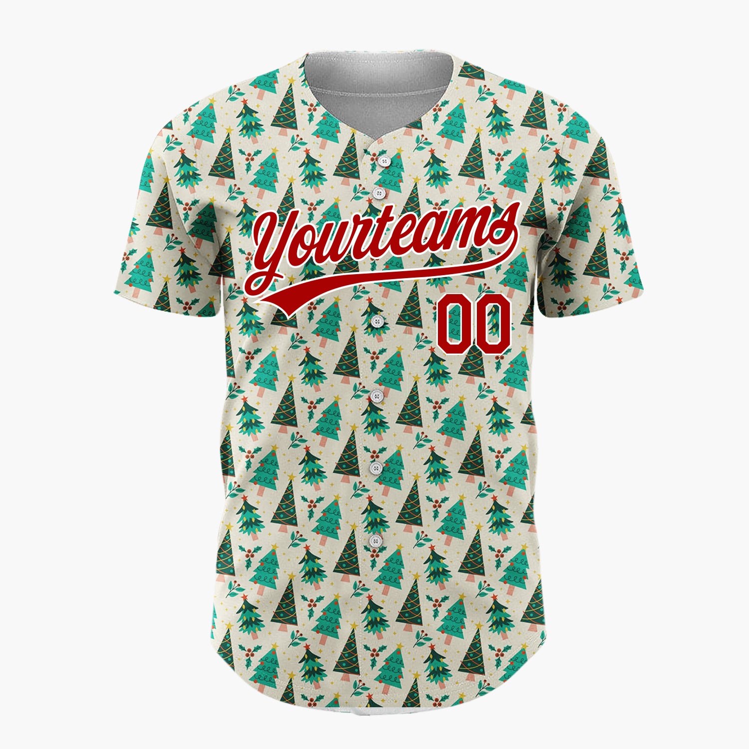 Custom Beige Christmas Trees Doodles Cartoon Pattern Christmas Baseball Jersey