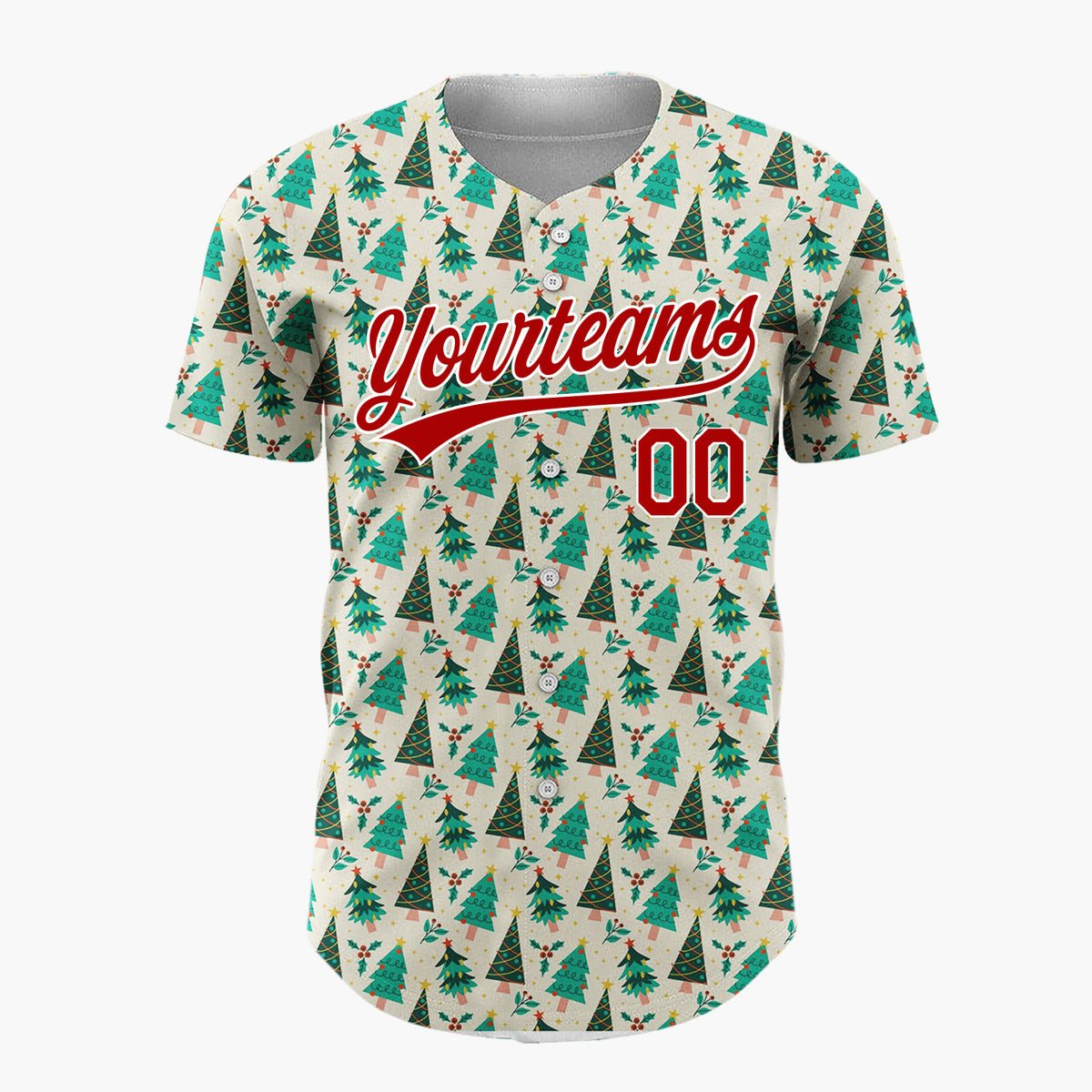 Custom Beige Christmas Trees Doodles Cartoon Pattern Christmas Baseball Jersey