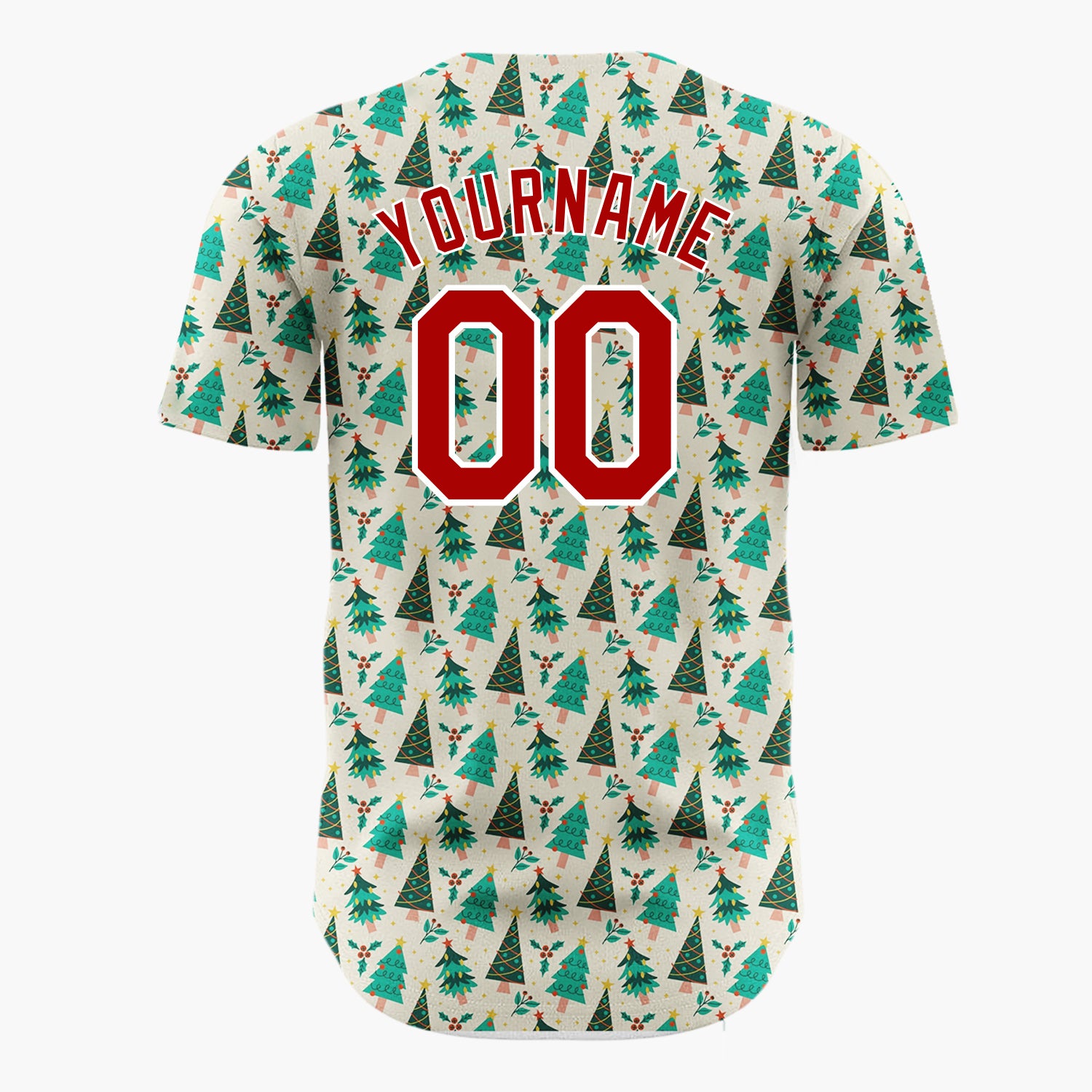 Custom Beige Christmas Trees Doodles Cartoon Pattern Christmas Baseball Jersey