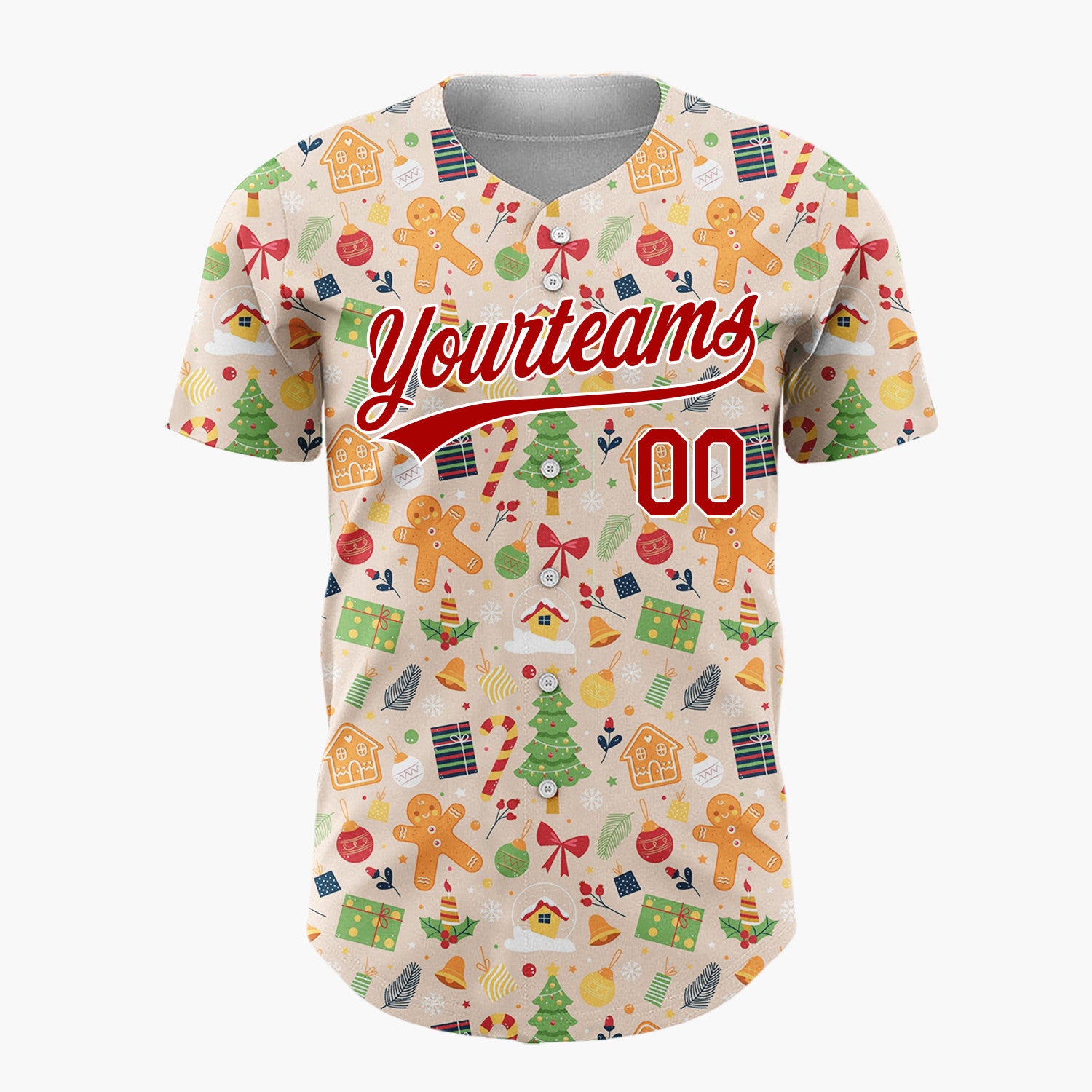 Custom Beige Christmas Characters Animals Cartoon Pattern Christmas Baseball Jersey