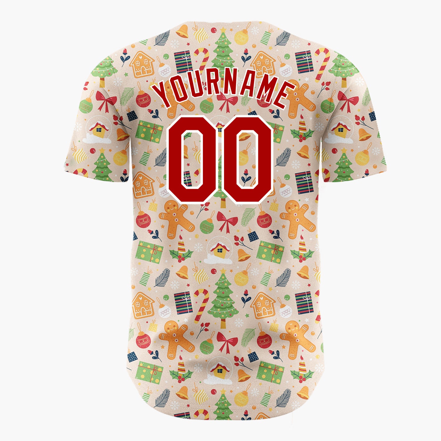 Custom Beige Christmas Characters Animals Cartoon Pattern Christmas Baseball Jersey
