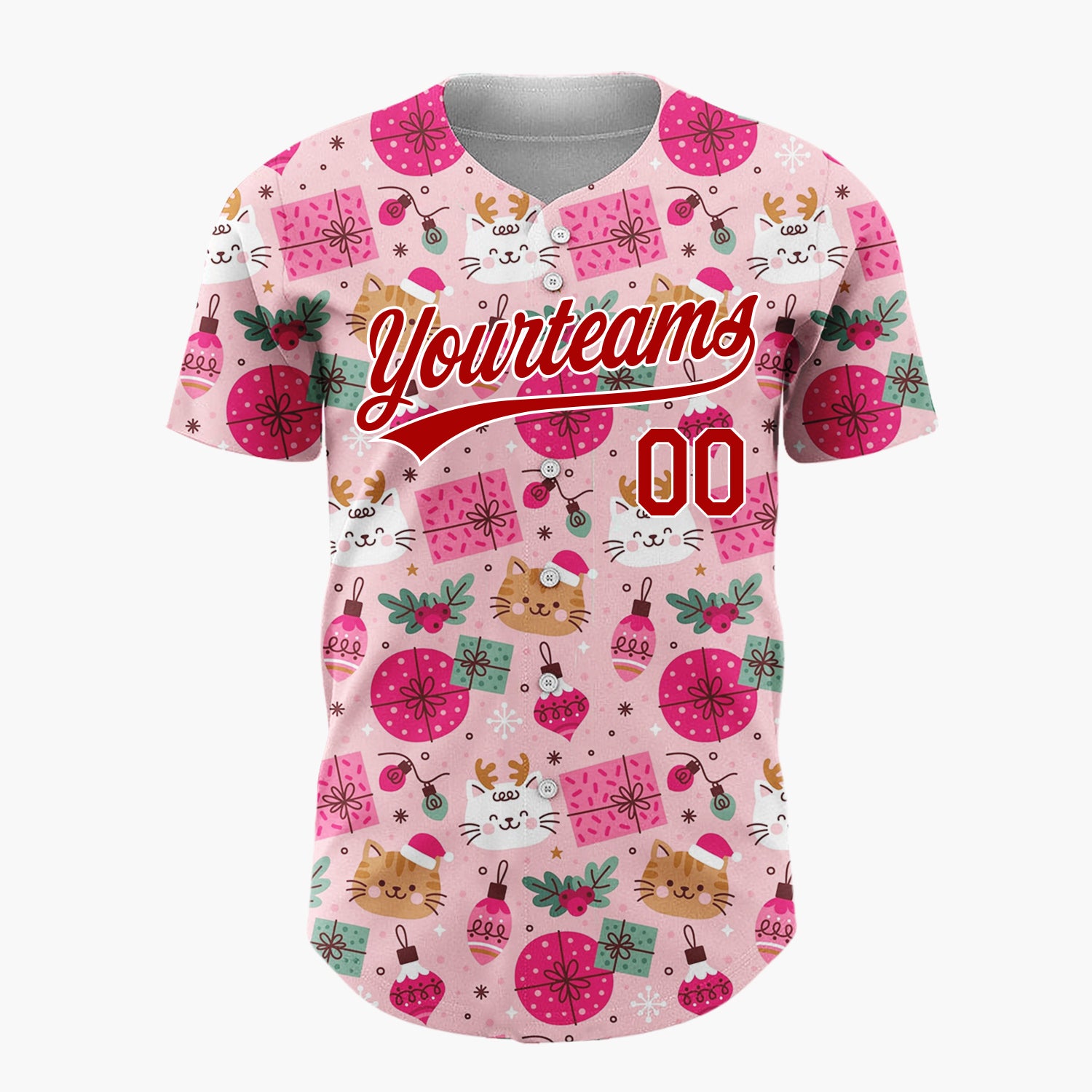 Custom Beige Red Reindeers Snowflakes And Merry Christmas Knit Pattern Christmas Baseball Jersey