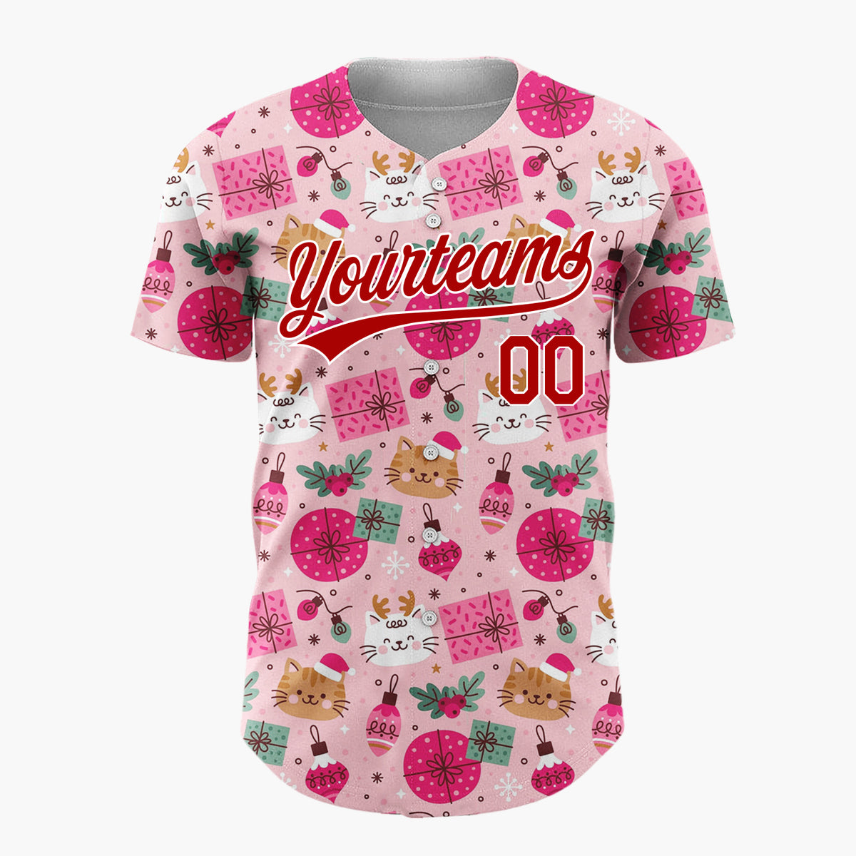 Custom Beige Red Reindeers Snowflakes And Merry Christmas Knit Pattern Christmas Baseball Jersey