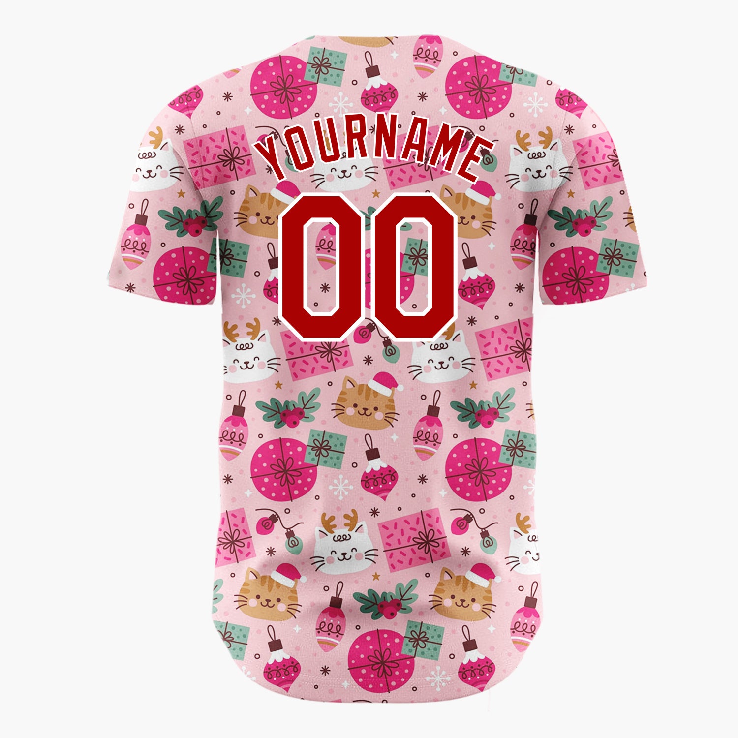 Custom Beige Red Reindeers Snowflakes And Merry Christmas Knit Pattern Christmas Baseball Jersey
