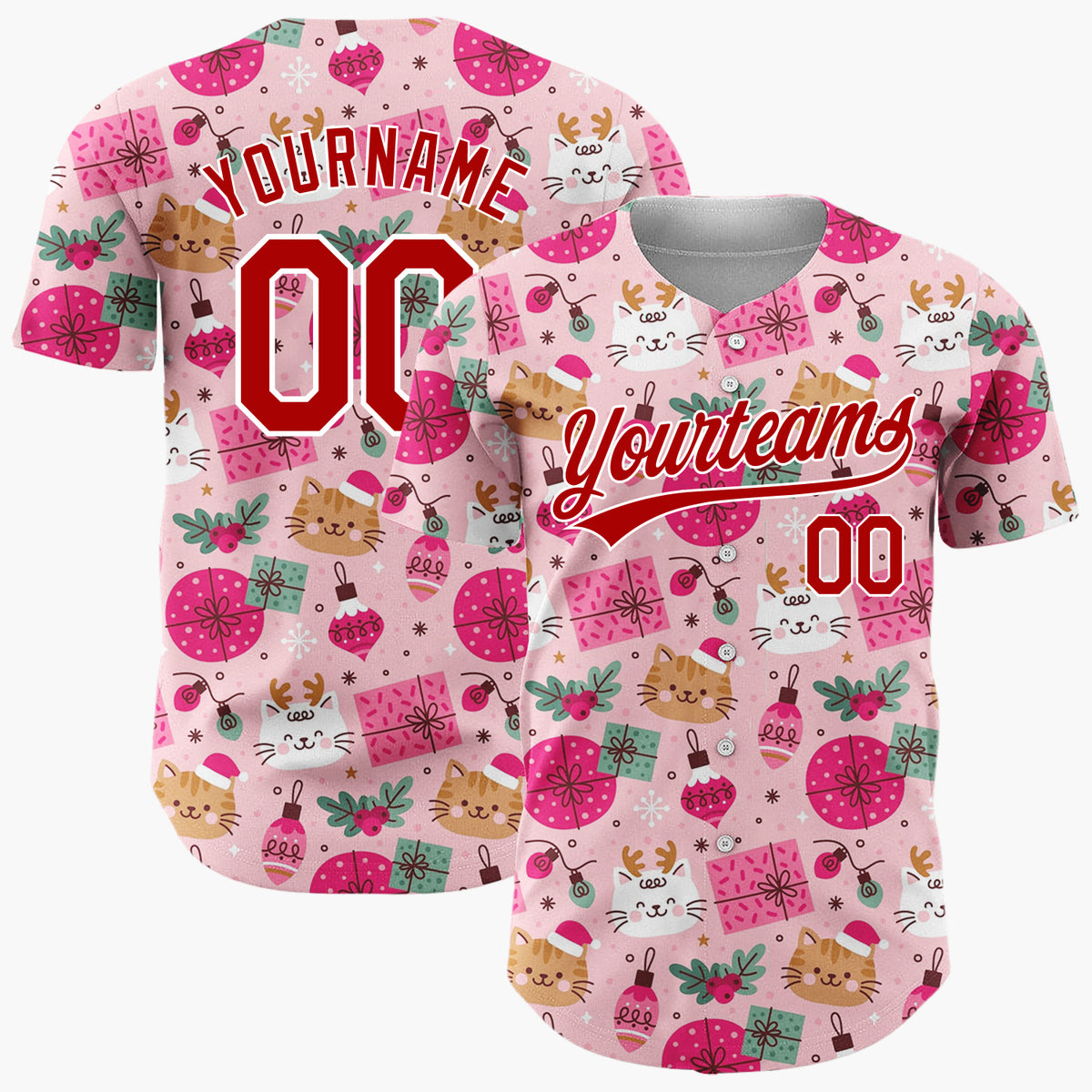 Custom Beige Red Reindeers Snowflakes And Merry Christmas Knit Pattern Christmas Baseball Jersey