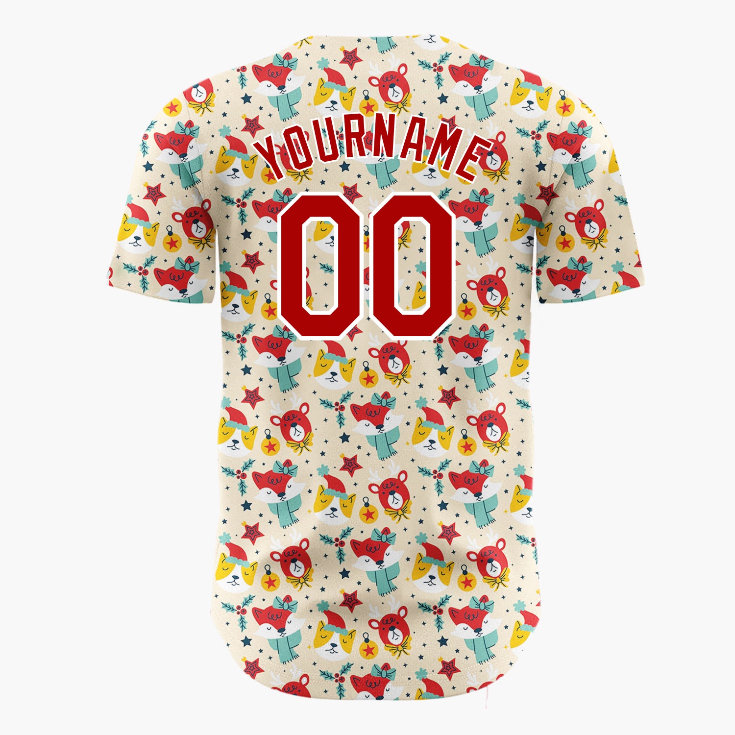 Custom Beige Red Yellow Reindeer Foxes Funny Animals Christmas Doodle Pattern Christmas Baseball Jersey