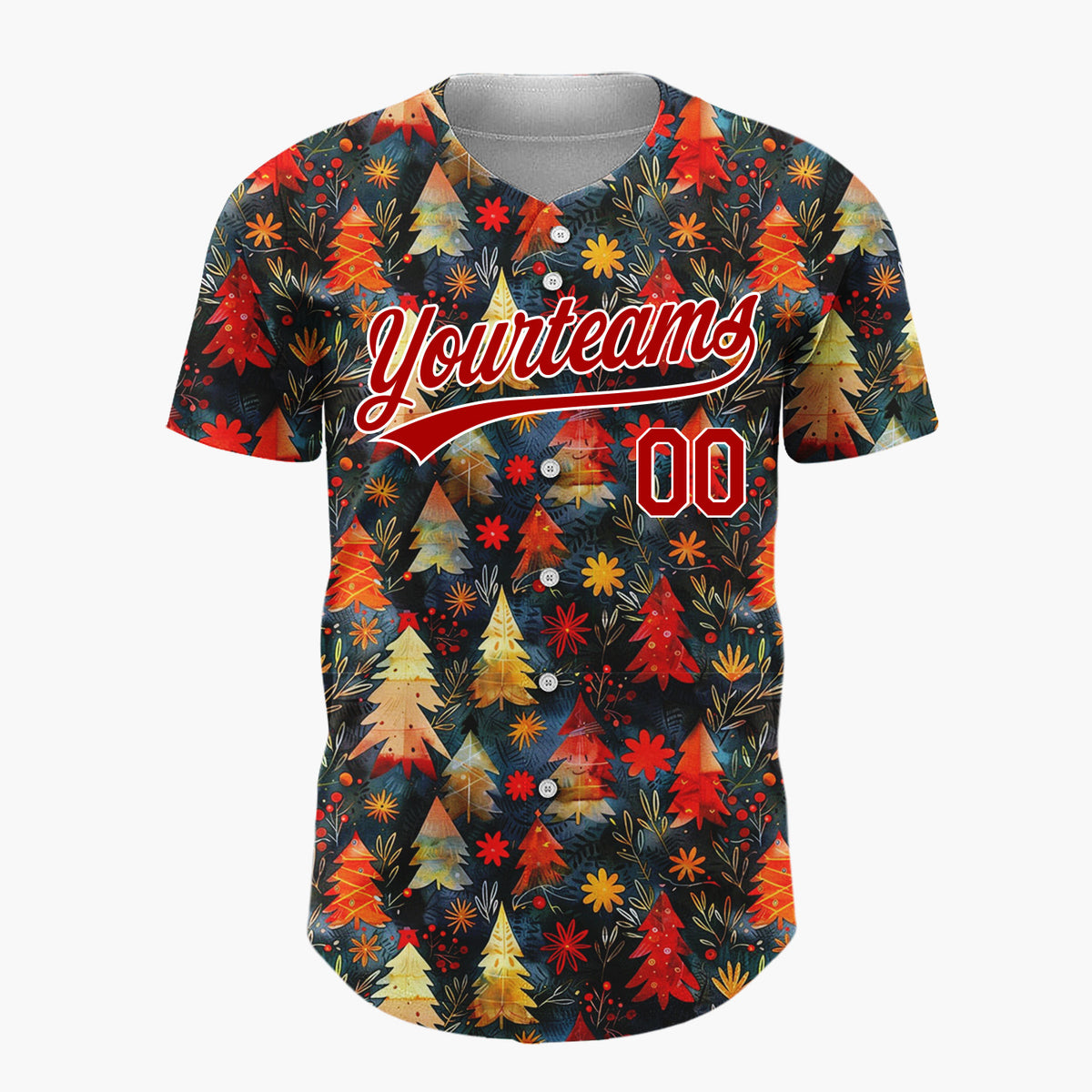 Custom Black Christmas Trees Holly Cartoon Gradient Pattern Christmas Baseball Jersey