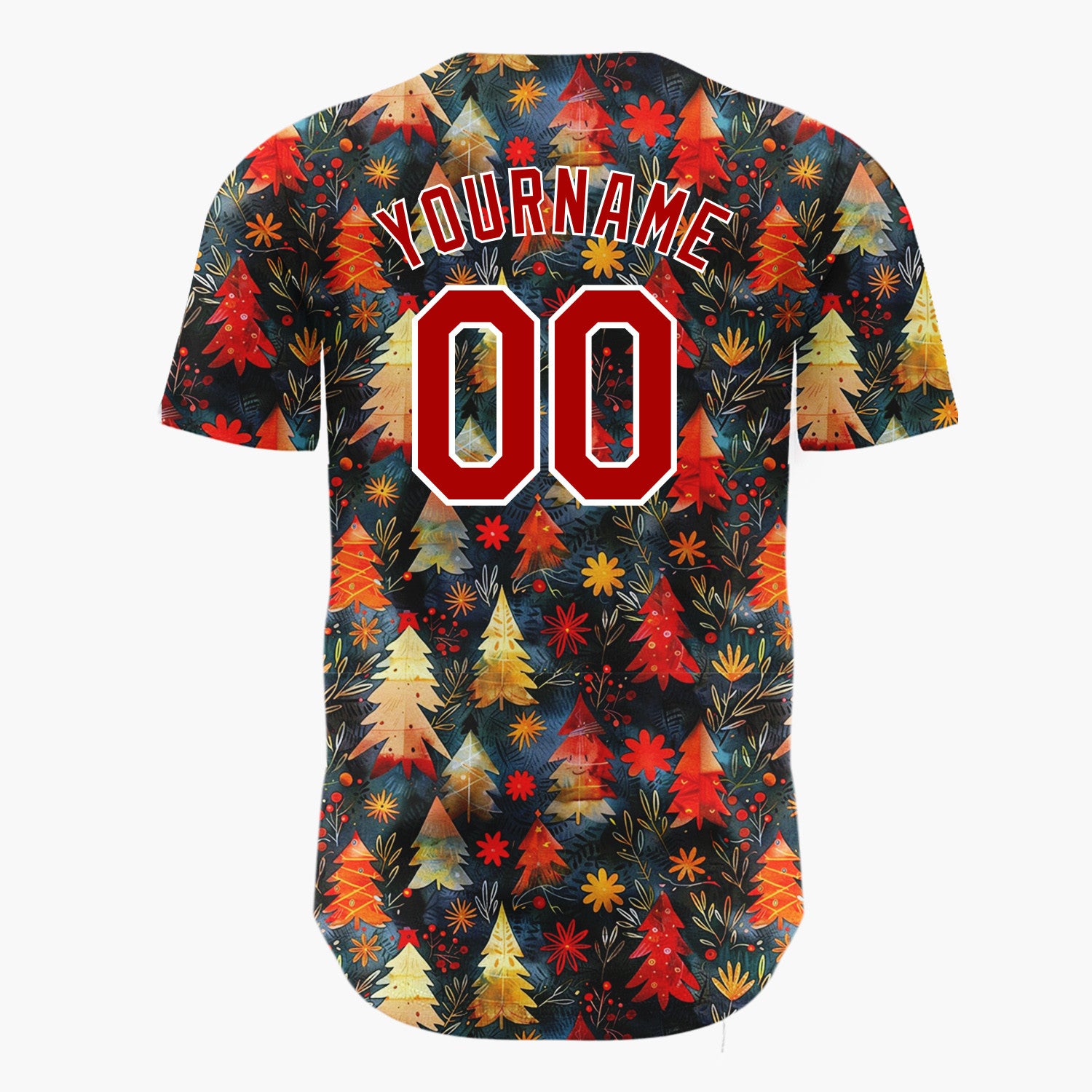 Custom Black Christmas Trees Holly Cartoon Gradient Pattern Christmas Baseball Jersey