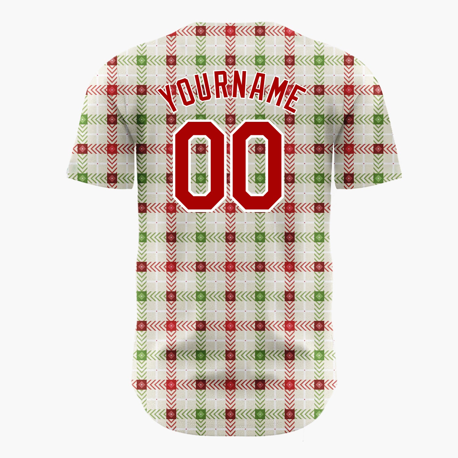 Custom Beige Red Green Chevron Christmas Plaid Pattern Christmas Baseball Jersey