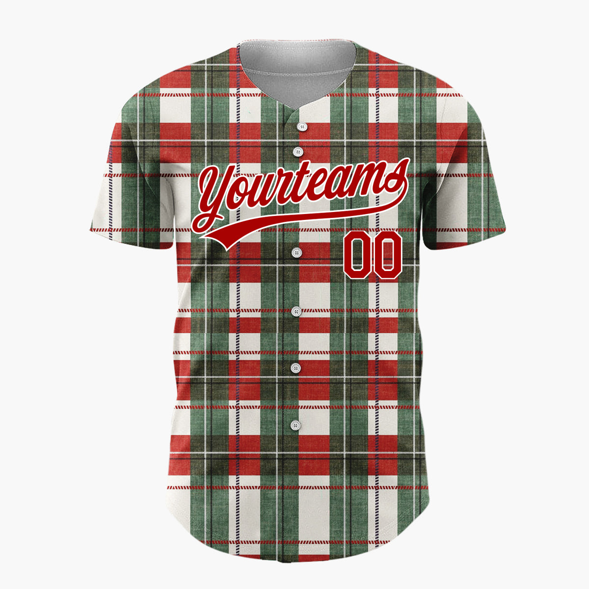 Custom Beige Tartan Plaid Festive Plaid Pattern Christmas Baseball Jersey