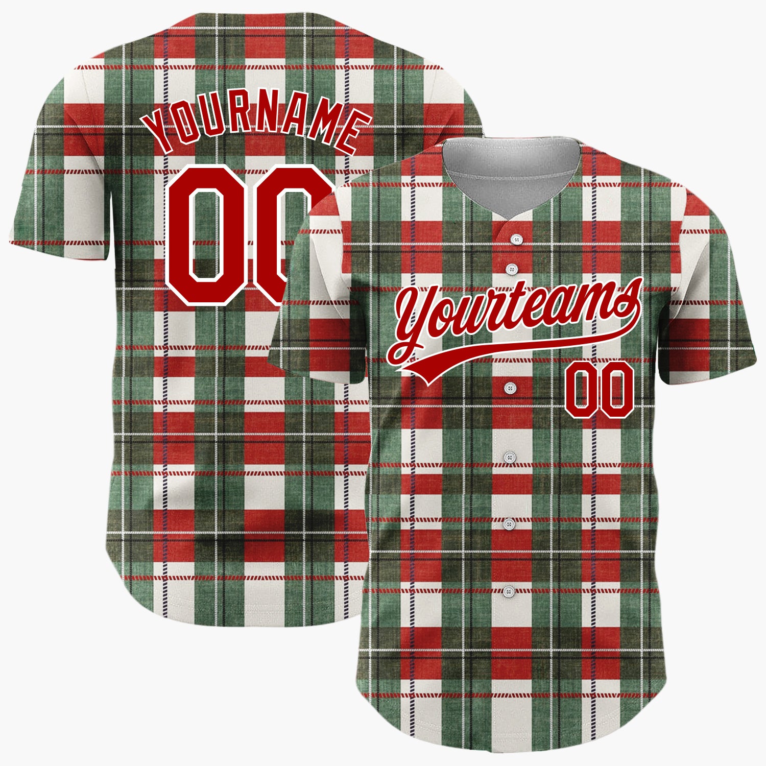 Custom Beige Tartan Plaid Festive Plaid Pattern Christmas Baseball Jersey