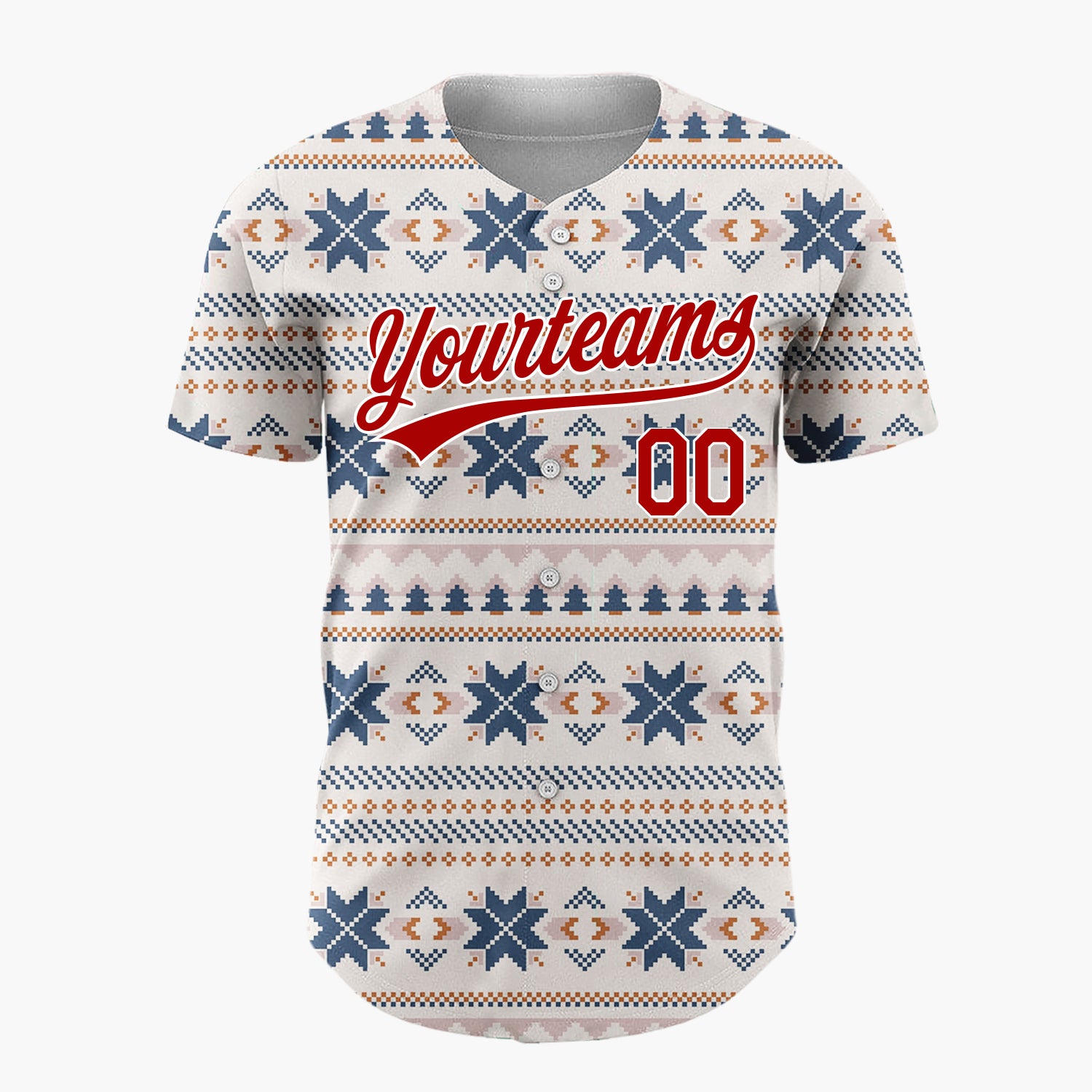 Custom Beige Navy Nordic Fair Isle Knitted Pattern Christmas Baseball Jersey