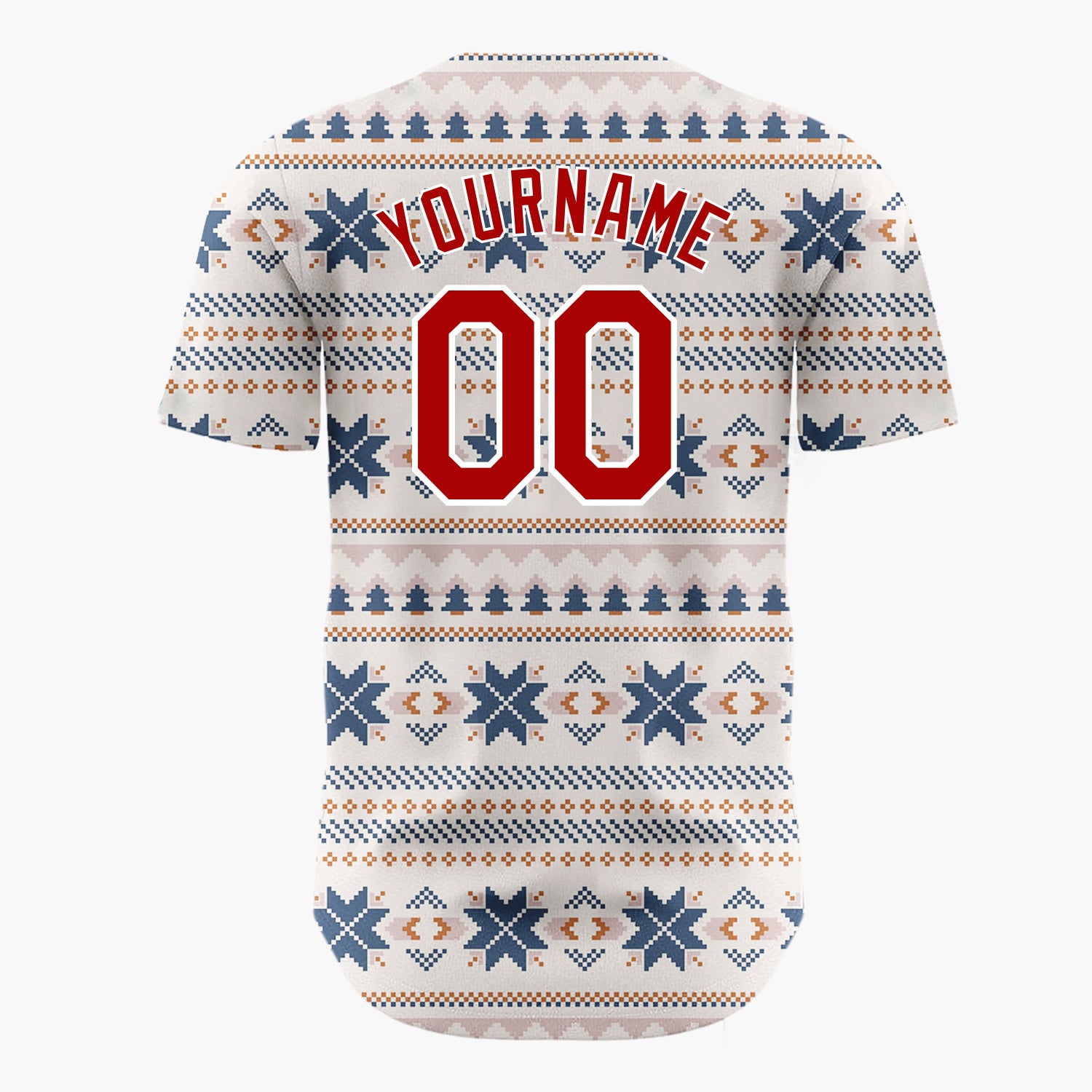 Custom Beige Navy Nordic Fair Isle Knitted Pattern Christmas Baseball Jersey
