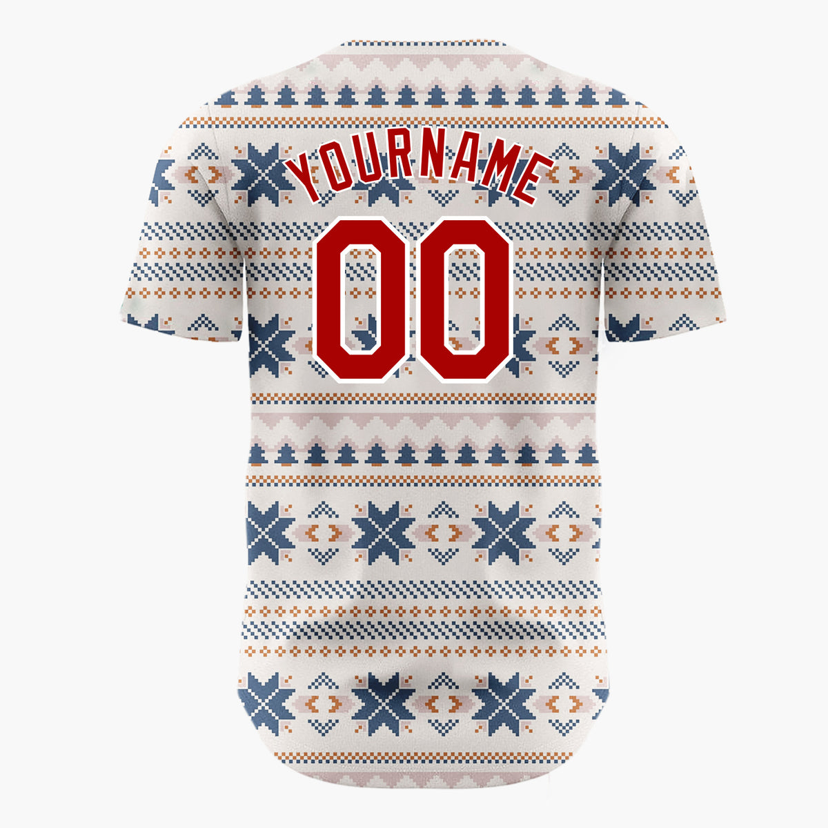 Custom Beige Navy Nordic Fair Isle Knitted Pattern Christmas Baseball Jersey